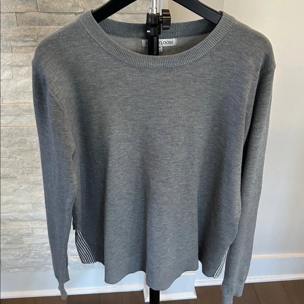 Heartloom Gray Layered Shirt Hem Sweater | Mixed Media Knit | Medium - Picture 4 of 4